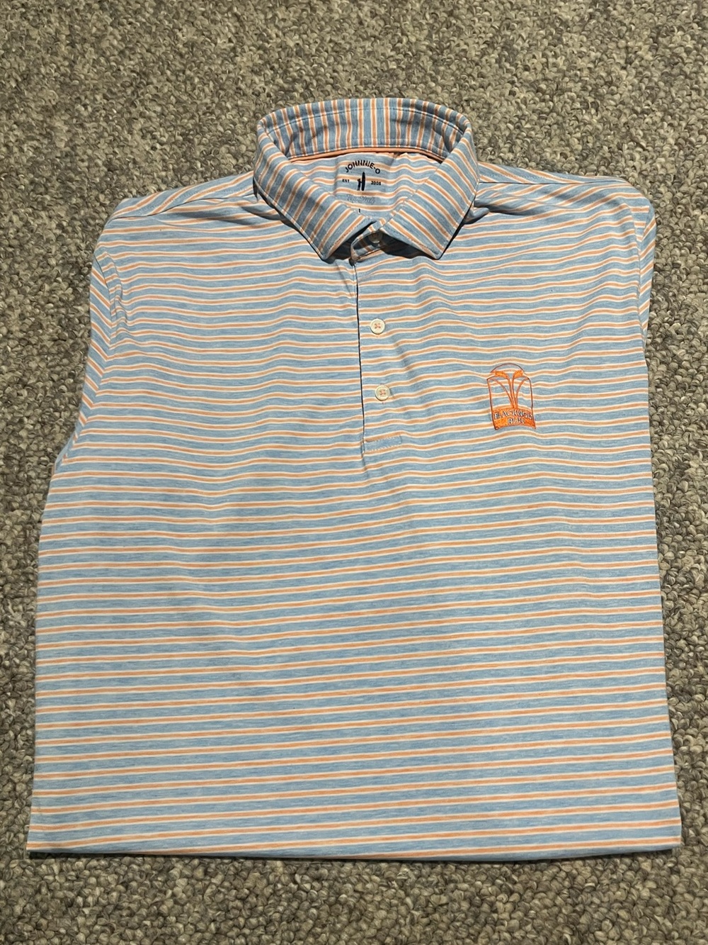 johnnie-O Light Blue & Orange Striped Polo Large